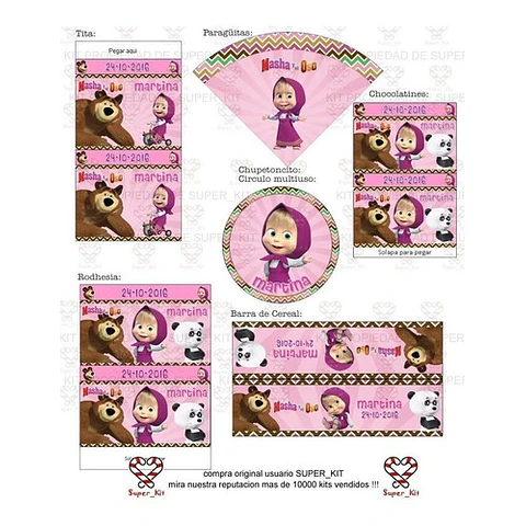 Kit Imprimible Masha Y El Oso Editable