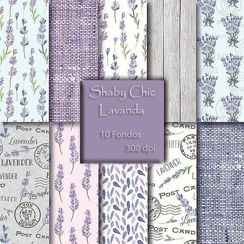 Kit Imprimible Shabby Chic Lavanda - 10 Fondos