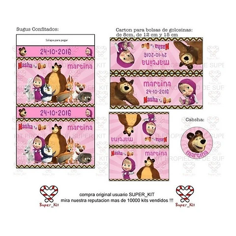 Kit Imprimible Masha Y El Oso Editable