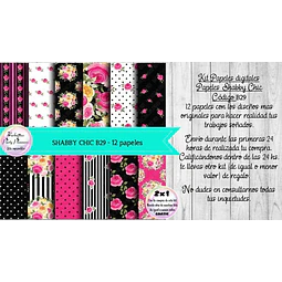 Papeles Digitales Shabby Chic Rosa Y Negro B29