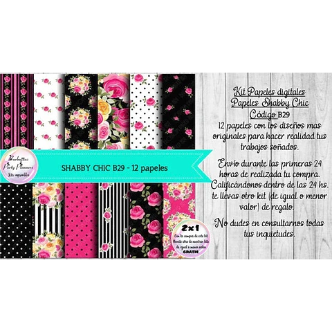 Papeles Digitales Shabby Chic Rosa Y Negro B29