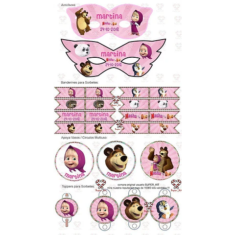 Kit Imprimible Masha Y El Oso Editable
