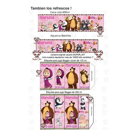 Kit Imprimible Masha Y El Oso Editable