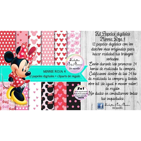 Papeles Fondos Digitales Minnie Roja 4 Kit Imprimible