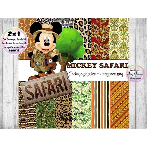 Papeles Fondos Digitales Mickey Safari - Kit Imprimibles