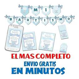 Kit Imprimible Candy Bar Bautismo Elefante Bebe Nene Full