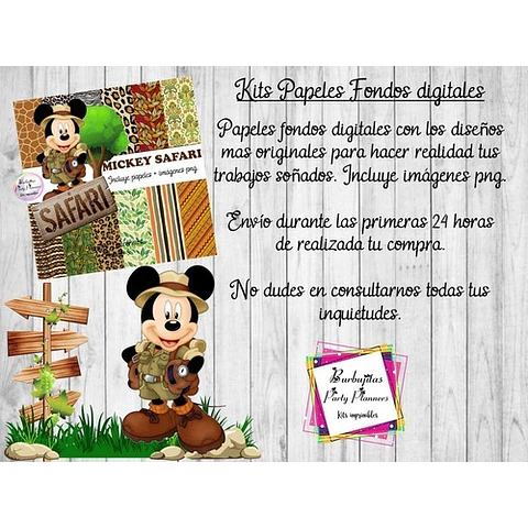 Papeles Fondos Digitales Mickey Safari - Kit Imprimibles