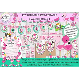 Kit Imprimible Candy Bar Flamencos Flamingos 1 Editable 100%