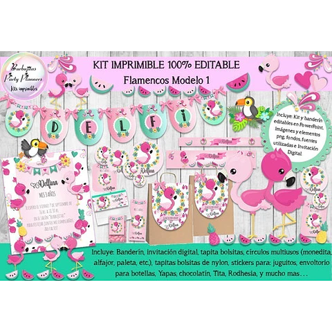 Kit Imprimible Candy Bar Flamencos Flamingos 1 Editable 100%