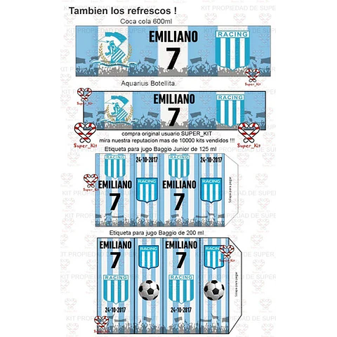 Kit Imprimible Racing Futbol Editable