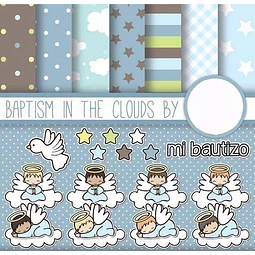 Kit Imprimible  Bautismo Celeste 1 -  7 Fondos Y 16 Imágenes