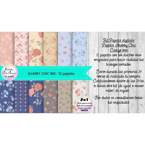 Papeles Digitales Shabby Chic Vintage Azul Y Rosa B60