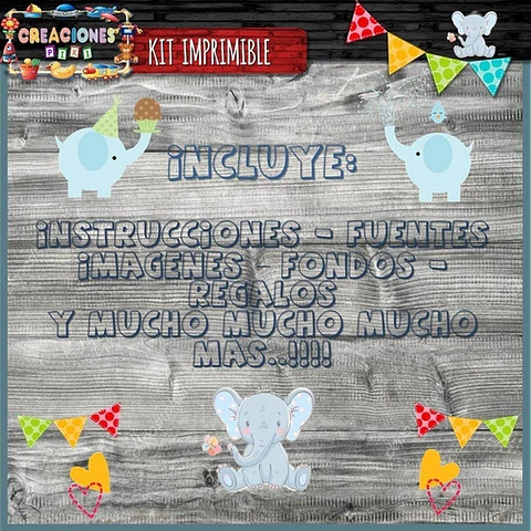 Kit Imprimible Candy Bar Bautismo Elefante Bebe Nene Full