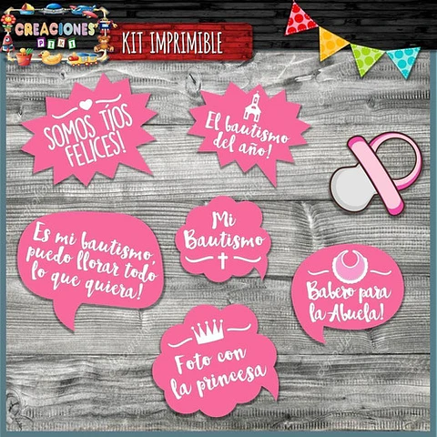 Kit Photo Booth Bautismo Nena  Imprimible Frases Y Props