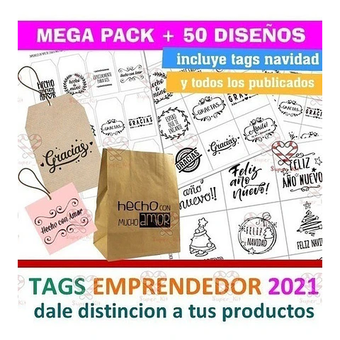 Kit Imprimible Tags Emprendedor Mega Pack + 50 Modelos