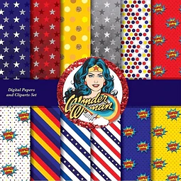 Kit Imprimible Mujer Maravilla Inspir 5 Clipart 12 Fondos