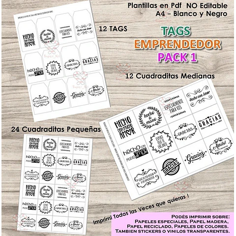 Kit Imprimible Tags Emprendedor Mega Pack + 50 Modelos