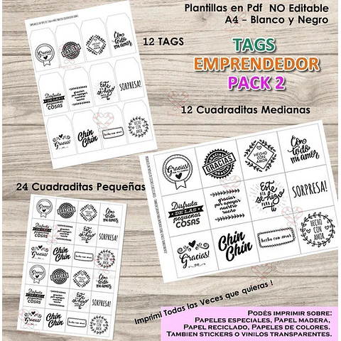 Kit Imprimible Tags Emprendedor Mega Pack + 50 Modelos