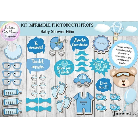 Baby Shower Niño Varon Celeste Photo Booth Props 