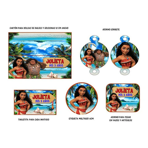 Kit Imprimible Candy Bar Moana El Mas Completo