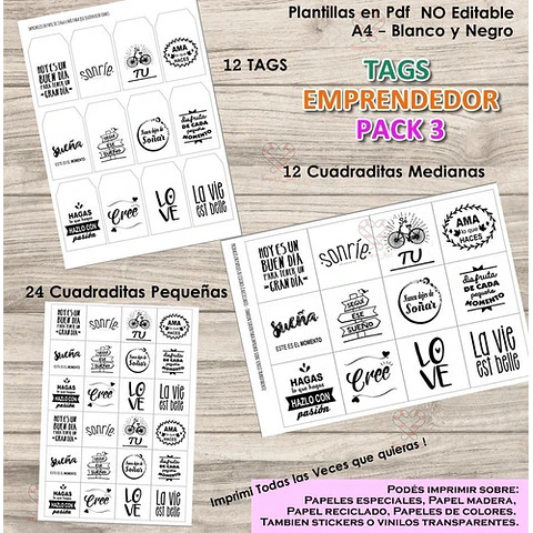 Kit Imprimible Tags Emprendedor Mega Pack + 50 Modelos