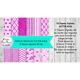 Papeles Fondos Digitales Glitter Brillo Rosa Kit Imprimible