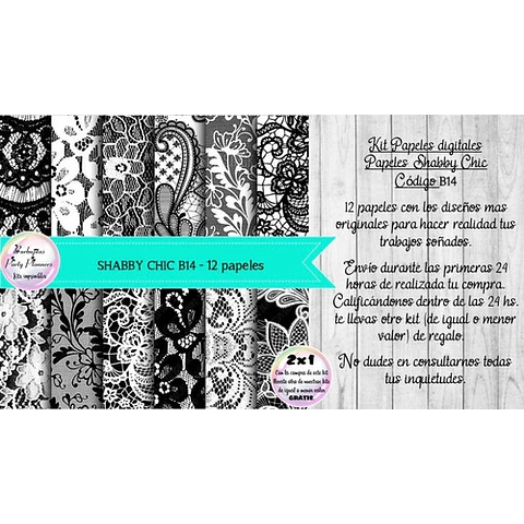 Papeles Digitales Fondos Shabby Chic Negro Y Blanco B14