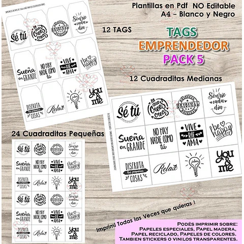 Kit Imprimible Tags Emprendedor Mega Pack + 50 Modelos