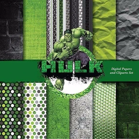 Kit Imprimible  Hulk - 7 Clipart - 12 Fondos
