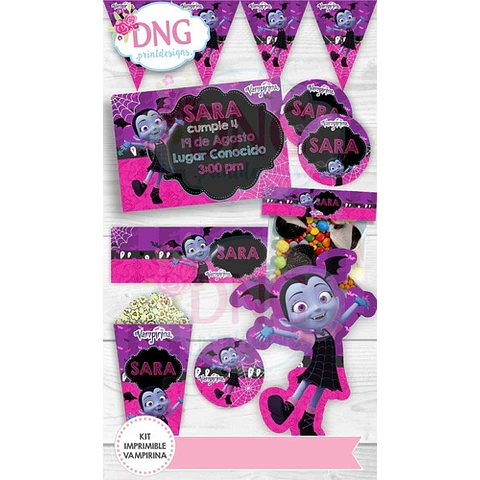 Kit Imprimible Invitaciones Candy Bar Png / Vampirina
