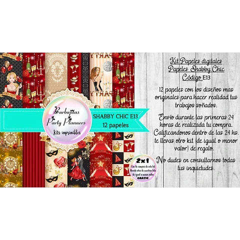Papeles Digitales Fondos Shabby Chic Navidad Roja E13