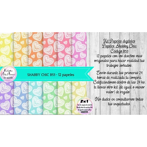 Papeles Digitales Shabby Chic Corazones Arco Iris B53