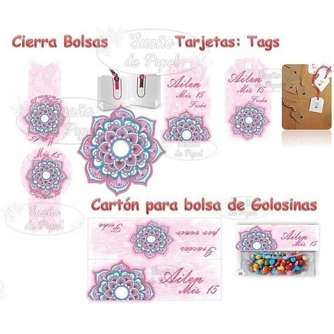Kit Imprimible Mandala Rosa Editable