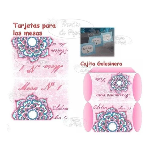 Kit Imprimible Mandala Rosa Editable