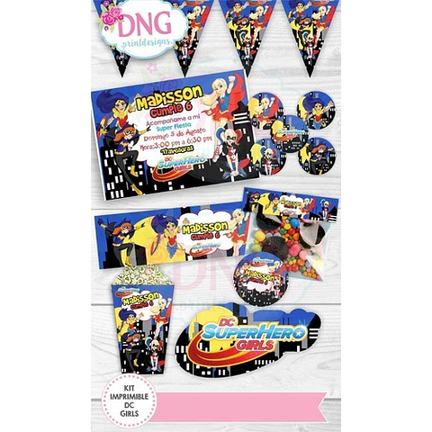 Kit Imprimible Invitaciones Candy Bar Png / Dc Comic Girls