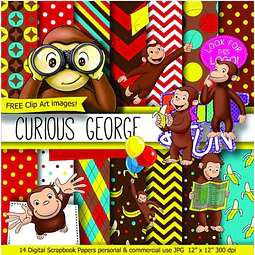 Kit Imprimible Jorge El Curioso  10  Clipart - 15 Fondos.