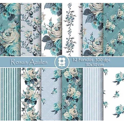 Kit Imprimible Rosas Azules 12Fondos