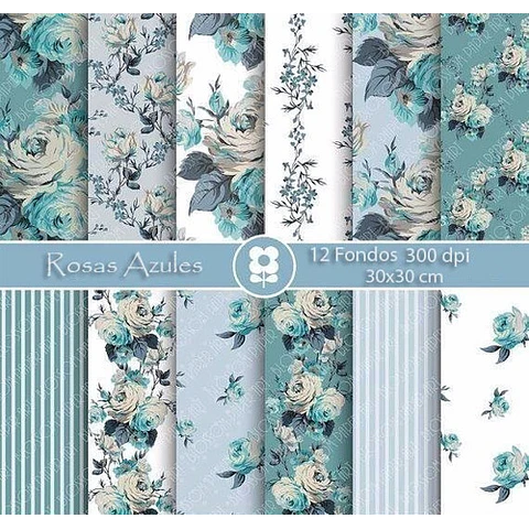 Kit Imprimible Rosas Azules 12Fondos