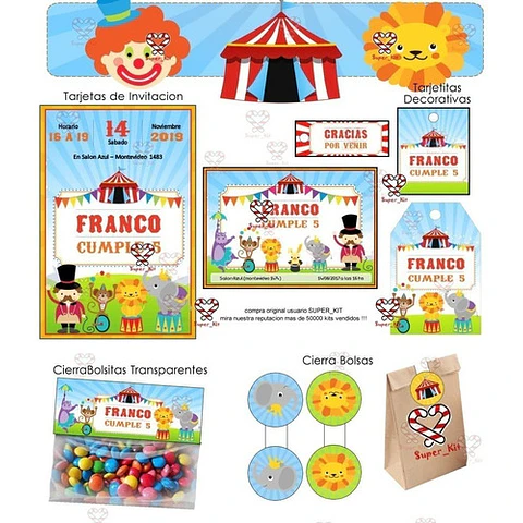 Kit Imprimible Circo Celeste 100% Editable