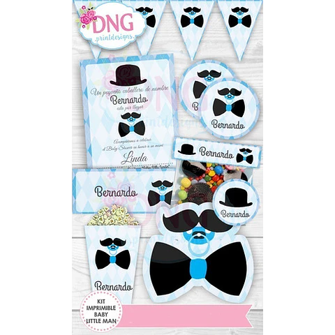 Kit Imprimible Invitaciones Candy Bar Png / Little Man