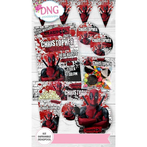 Kit Imprimible Invitaciones Candy Bar Png / Deadpool