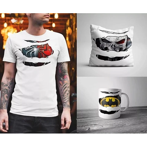 125 Plantillas Sublimación Torsos Tazas Remeras Superhéroes