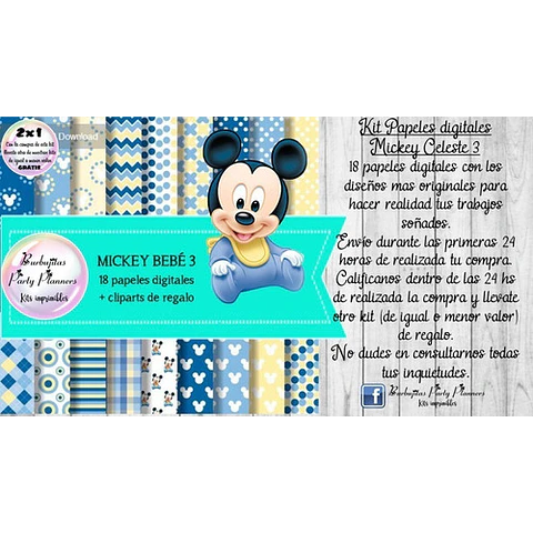 Papeles Fondos Digitales Mickey Bebe 3 Kit Imprimible