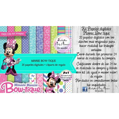 Papeles Fondos Digitales Minnie Bowtique Kit Imprimible