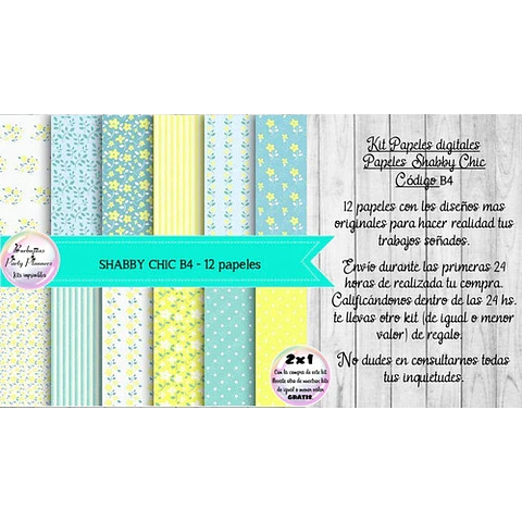Papeles Digitales Fondos Shabby Chic Celeste Y Amarillo B4