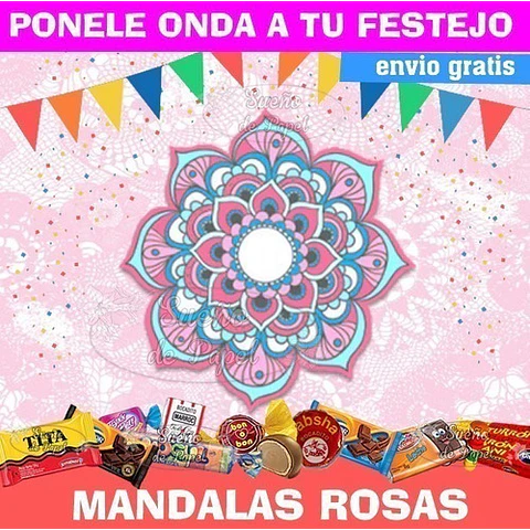 Kit Imprimible Mandala Rosa Editable