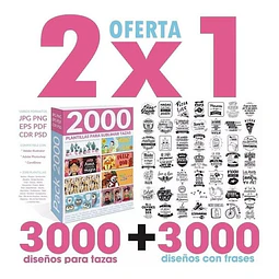2x1 3000 Plantillas Sublimar Tazas + 3000 Vectores De Frases