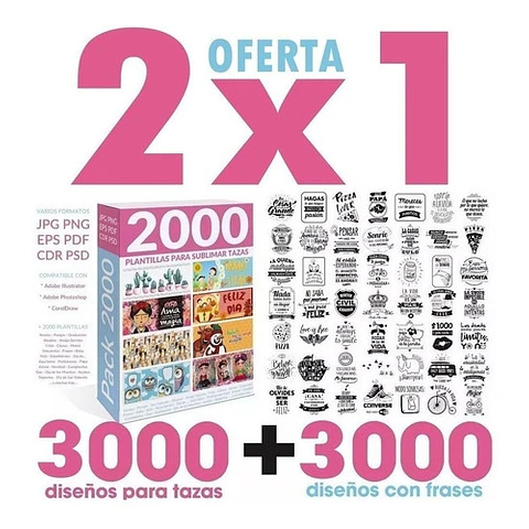 2x1 3000 Plantillas Sublimar Tazas + 3000 Vectores De Frases