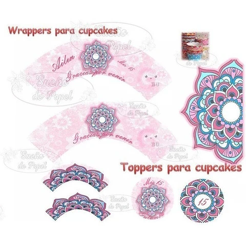 Kit Imprimible Mandala Rosa Editable
