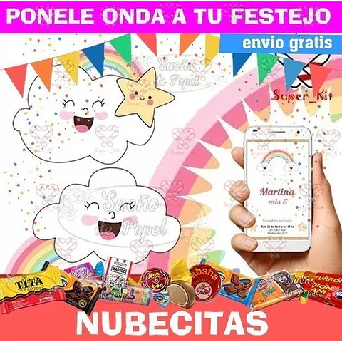 Kit Imprimible Nubecitas Nubes Arco Iris Editable